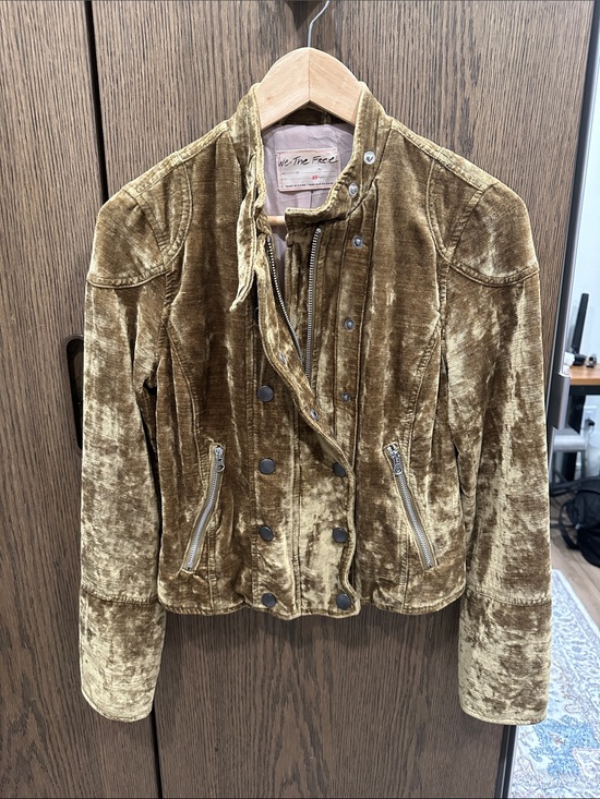 Free People Jackets & Blazers - Free People Gold Velvet Moto Jacket